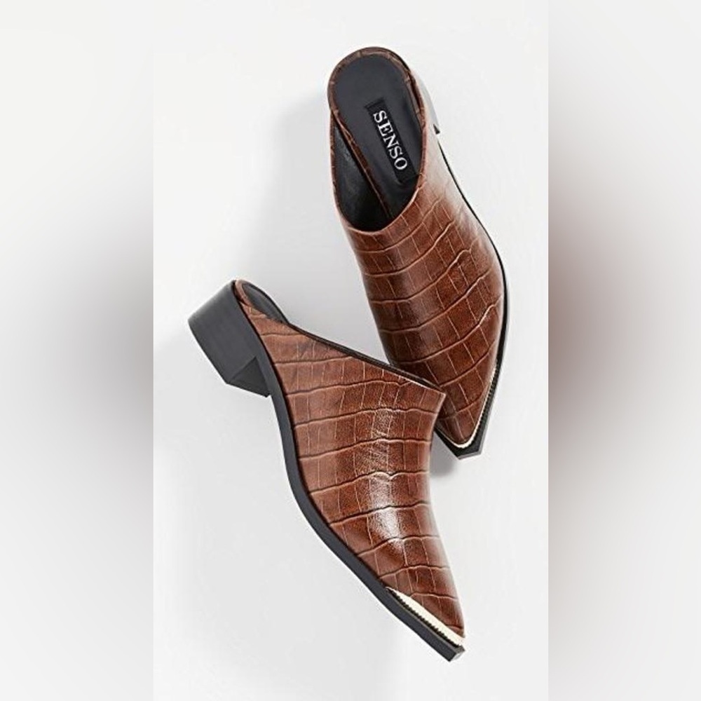 NWOB SENSO Linnea Leather Croc Embossed Western Mules in Cocoa Sz 41 US 11